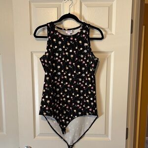 LuLaRoe Black Floral Bodysuit with Pink and White Flowers